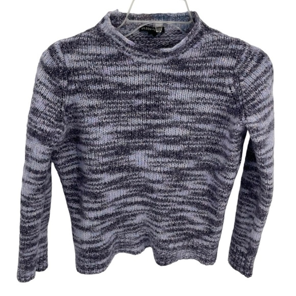 Eileen Fisher Heathered Purple Gray Merino Wool Sweater Mock Neck Size Small - Picture 1 of 10